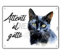 Cartello Attenti Al Gatto 15 X 20 Cm,Facile da installare, per Uso Interno o Esterno,Resistente UV,Resistente alle intemperie, Decorazioni Per La Casa
