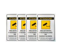 Cartello Attenzione Area Videosorvegliata per Ragioni di Sicurezza, per Locali e Proprietà Privata, Segnaletica con Nastro Adesivo 20 x 30cm (4PCS - VIDEO2003)