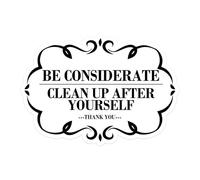 Cartello autoadesivo con scritta "Be Considerate Clean Up After Yourself", "Please Keep This Area Clean", per bagno e cucina, 17,8 x 25,4 cm, 5 pezzi per confezione