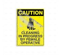 Cartello autoadesivo in plastica acrilica con scritta "Caution Cleaning In Progress by Female Operativ" per ufficio, ristoranti, hotel, supermercati, forniture da 15,2 x 20,3 cm