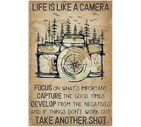 Cartello Camping Hiking With Camera Life Is Like A Camera On What'S Important Capture The Good Times Targa Appendere Addobbi Per Grotta Giardino Bagno Toilette S