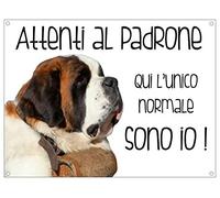 CARTELLO CANE - SAN BERNARDO Attenti al padrone qui l'unico normale sono io - Con Adesivo in Vinile e Pannello in Forex (Adesivo)