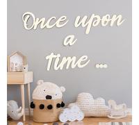 Cartello C'era una volta, leggi le lettere, cartello decorativo per angolo di lettura in legno, per la cameretta dei bambini e decorazione da parete con bastoncini (colore legno)