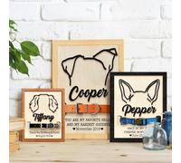 Cartello commemorativo personalizzato per la perdita di animali domestici, cornice per collare, cornice commemorativa per orecchie di cane, cornice commemorativa con cornice in legno con supporto per