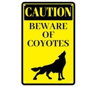 Cartello con avviso di lupo - Attenzione ai coyotes, targa vintage in metallo con scritta in lingua inglese "Caution Beware Of Coyotes", targa in latta per regali di Halloween, decorazione natalizia