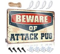 Cartello con cornice Funky Best Beware of Attack Pug - facile da appendere (20 x 30 cm)