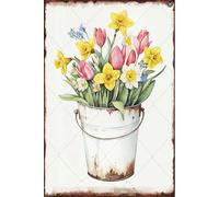 Cartello con fiori di narciso, decorazione primaverile, cartelli in metallo con bouquet di narcisi, decorazione da parete con fiori primaverili da giardino per gli amanti delle piante, 8x12 pollici