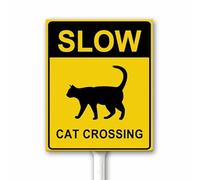 Cartello con gatto che attraversa il gatto, segnale stradale rallentato, cartello divertente per cortile, 20 x 30 cm, cartello in alluminio antiruggine per prato, giardino, fattoria, passerella