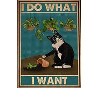 Cartello con gatto con scritta I Do What I Want Funny Cat Art Print Smoking Cat Wall Art Poster Giardino Giardinaggio Decorazione da Parete Targa in Alluminio Vintage per Casa Caffè Decorazione da