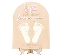 Cartello con impronta pasquale con scritta in inglese "Some Bunny Loves You", cartello pasquale in legno, cartello pasquale personalizzato, decorazione per feste pasquali (impronta pasquale 1)
