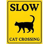 Cartello con incrocio di gatti, segnale Slow Down for Cats Xing Signs for Road - Segnali rallentamento - Nero in giallo - Decorazione per la casa amante dei gatti, robusto alluminio antiruggine 30 x