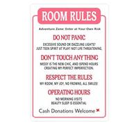 Cartello con le regole della stanza divertente, grazioso arredamento per la camera da letto delle ragazze adolescenti, decorazioni rosa per la stanza preppy, grazioso cartello per porta per adolescen