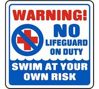 Cartello con regole della piscina, decorazione da parete per interni ed esterni, in metallo, 20,3 x 20,3 cm, in latta con scritta "Warning No Lifeguard On Duty