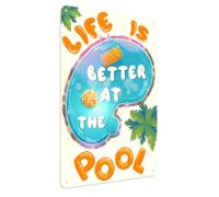 Cartello con regole della piscina, Happy Life In The Pool Sign Summer Wall Art Sign per piscina, piscina, giardino, decorazioni per esterni, 30,5 x 45,7 cm