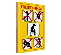 Cartello con regole per WC, divertente, per bagno e toilette, colore giallo con grafica, 30 cm x 40 cm