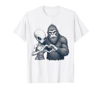 Cartello con scritta "Alien and Bigfoot" Love Hand Sign Retro Vintage Design Maglietta