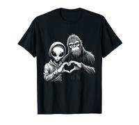 Cartello con scritta "Alien and Bigfoot" Love Hand Sign Retro Vintage Design Maglietta