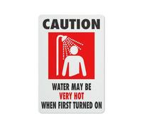 Cartello con scritta "Caution Water May Be Very Hot When First Turned On", rivestimento riflettente in alluminio antiruggine, resistente alle intemperie, impermeabile, facile da montare