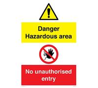 Cartello con scritta "Danger Hazardous Area" "No unauthorsied entry", 400 x 600 mm, formato A2P
