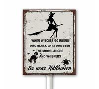 Cartello con scritta in inglese "When Witches Go Riding Tis Near Halloween", divertente decorazione per feste di Halloween, con paletto, 20 x 30 cm, robusta targa in alluminio per casa, giardino
