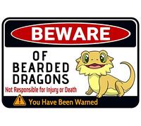 Cartello con scritta in lingua inglese "Beware of Bearded Dragons, decorazione per gabbia del carro armato del drago - Regalo per gli amanti dei draghi 30,5 x 20,3 cm (036)
