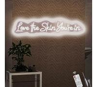 Cartello con scritta "Love the Skin You're in Neon Lights", per casa, spa, salone di bellezza, decorazione da parete, regalo per donne, prodotti per spa, centro estetico, salone, accessori decorativi