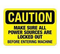 Cartello con scritta "Make Sure All Power Sources Are Locked Out Before Entering Machine OSHA Sign Facility Signs Metal Safety Sign NO.27979 Metal Safety Tin Sign 20x30,5 cm - Chiaro avvertimento per
