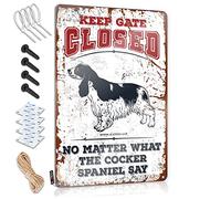 Cartello con scritta "Man Cave Keep Gate Closed No Matter What The Cocker Spaniel Say Tin Sign Funny Vintage Sign Garage Signs Funny (30 x 40 cm)