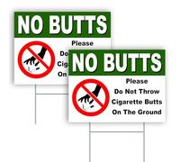 Cartello con scritta "No Cigarette Butts", double-face, 30,5 x 22,5 cm, con pali ad H, senza mozziconi di sigaretta, non gettare mozziconi di sigaretta sul terreno