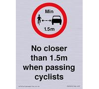 Cartello con scritta "No closer than 1,5 m when passing cyclists" - 75 x 100 mm - A7P
