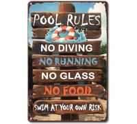 Cartello con scritta "No Diving Pool, Pool Rules Sign Outdoor Funny Vintage Metal Signs Decorazione Piscina, Cartello di sicurezza per piscina, Decorazioni personalizzate per piscine, decorazione da