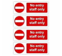 Cartello con scritta "No Entry Staff Only" (4 pezzi) in vinile autoadesivo, 5 x 15 cm ciascuno (confezione da 4), orientamento orizzontale, rimovibile e lavabile, adesivi per interni o esterni