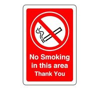 Cartello con scritta "No smoking in this area thank you" - Adesivo autoadesivo ad alta aderenza (200 mm x 150 mm) Distanza di visualizzazione entro 5 m.