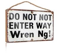 Cartello con scritta "No Solociting Signs Rusty Sign with Confusing Message: "Do Not Enter Way Wren Ng! Wooded Funny Wall Decor Signs Cartello in legno da appendere (23 x 35 cm)