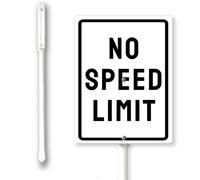 Cartello con scritta "No Speed Limit", con paletti, per esterni, prato, cortile, 17,8 x 22,4 cm