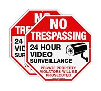 Cartello con scritta "No Trespassing" per proprietà privata protetta da videosorveglianza I violatori saranno perseguitati, confezione da 2 20 x 20 cm, in alluminio riflettente con protezione UV, resistente alle intemperie e allo sbiadimento, facile da installare