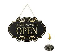 Cartello con scritta "Open and Closed", double-face, reversibile, in legno, da appendere, decorazione per porte e finestre, caffetterie, bar, negozi (30 x 20 cm)