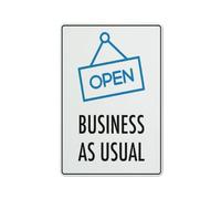 Cartello con scritta "Open Business As Usual", 20,3 x 30,5 cm, in alluminio antiruggine, resistente alle intemperie, impermeabile, facile da montare