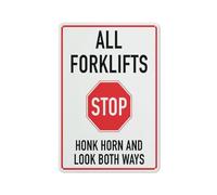 Cartello con scritta "Stop All Forklifts Honk Horn And Look Both Ways", 20,3 x 30,5 cm, rivestimento riflettente in alluminio antiruggine, resistente alle intemperie, impermeabile, facile da montare