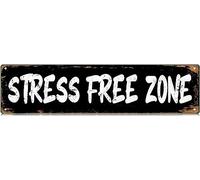 Cartello con scritta "Stress Free Zone", decorazione per zone senza stress, decorazione da parete per casa, fattoria, bar, caffetteria, grotta, 40 x 10 cm