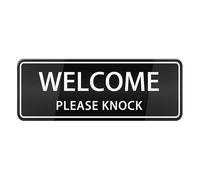 Cartello con scritta "Welcome Please Knock" per porta di casa, in plastica, autoadesivo, per casa aziendale, 7,6 x 25,4 cm, acrilico, per cancelli e finestre dell'ufficio
