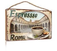 Cartello da appendere per esterni con scritta "Espresso Roma: A Cup Of Coffee In The Heart Of Italy" (lingua italiana non garantita), decorazione vintage per la stanza (23 x 35 cm)