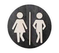 Cartello da bagno in legno per porta interna o montaggio a parete, con aspetto rustico e identificazione funzionale della zona WC (nero)