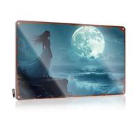 Cartello da bar per la decorazione della casa con una donna che guarda il mare illuminato dalla luna, cartello di avvertimento per camera da letto, cartelli divertenti da scrivania (30 x 40 cm)