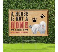 Cartello da cortile con pastore bergamasco con paletti, 30,5 x 45,7 cm, resistente, con scritta "A House Is Not A Home Without A Bergamasco Shepherd", per giardino, casa, cortile, feste, vacanze