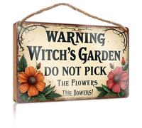 Cartello da fattoria con scritta "Bewitching Warning: Preserve The Magic Of Witch'S Garden Flowers!", cartello in legno da appendere per esterni, decorazione vintage per la stanza (20 x 30 cm)