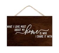 Cartello da parete con scritta in lingua inglese "What I Love Most About My Home Is WHO I Share IT with Wood" (lingua italiana non garantita) con frase della Bibbia, 30,5 x 20,3 cm, decorazione per la
