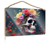 Cartello da parete da appendere con corona floreale: una celebrazione della vita e della morte, cartello in legno autunnale, decorazione per portico anteriore, in legno, da appendere (20 x 30 cm)
