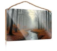 Cartello da parete da appendere con un ruscello della foresta serena su una mattina d'autunno, cartello boschivo da uomo, decorazione per esterni e patio (20 x 30 cm)