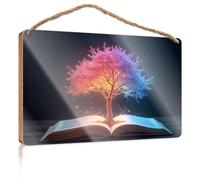 Cartello da parete in legno con albero della conoscenza: illuminare le pagine, cartello in legno per decorare la casa e il patio (20 x 30 cm)